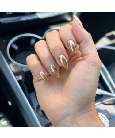 Light Gold Chrome Press on Nails - 24PCS Medium Almond Shape | SXVME Metallic Fake Nails for Glamorous Looks - Buy Online on GoSupps.com