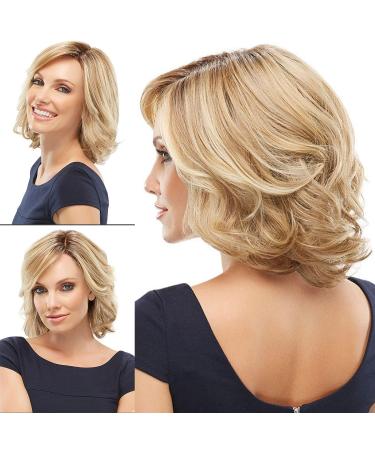 Beimer Blonde Short Curly Bob Wig for Women - Shoulder Length Wavy Wig with Dark Roots - Synthetic Natural Hair for Daily Wear - Buy Online on GoSupps.com