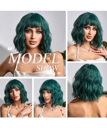 OUFEI Short Green Wavy Wig for Women - Synthetic Heat Resistant Hair for Daily Party & Cosplay - 13 Inches - Buy Online on GoSupps.com
