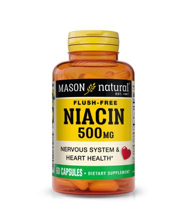 MASON NATURAL Niacin 500 mg Flush-Free Supports Heart Health Nervous System & Energy Production 60 Capsules
