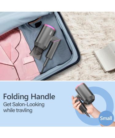DEWILY Powerful Foldable Travel Hair Dryer for Women and Men - Grey/Rose Color - Fast Drying and Compact - Ideal for Curly and Straight Hair - Buy Online on GoSupps.com