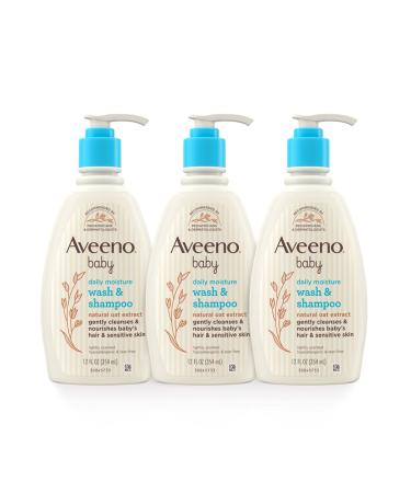 Aveeno Baby Moisture Body Wash & Shampoo, Oat Extract, 3 x 12 Fl. Oz