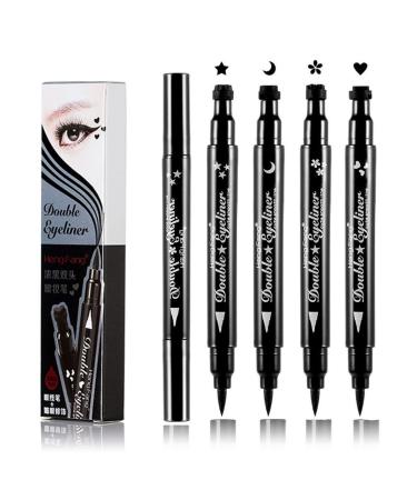 Double-headed Eyeliner Stamp Winged,Waterproof and Smudge proof 4 Pens Eyeliner Stamp. Perfect Wing Cat Eye Stamp, Long Lasting Liquid Eye Liner, Hypoallergenic and Easy to Use(Heart/Moon/Star /Flowers )
