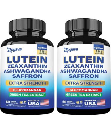 Lutein and Zeaxanthin Supplements 8000 MG Eye Vitamins with Saffron for Eye Health Supplements for Adults, Infused with Glucomannan, Ashwagandha, and Green Tea Extract Vision and Eyes Support - 2 Pack