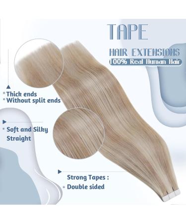 Ash Blonde Tape in Hair Extensions Real Human Hair Tape on Extensions 22Inch Remy Human Hair Tape in Hair Extensions 18/613 Blonde Highlighted 50g - Buy Online on GoSupps.com