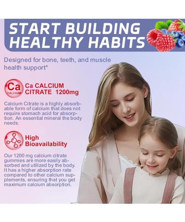 Calcium Citrate Gummies Chewable 1200mg Calcium Gummies for Women & Men Calcium Supplement for Muscle & Immune Support High Absorption Sugar Free Mixed Berry Flavor 60 Count - Buy Online on GoSupps.com