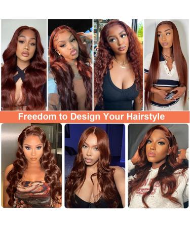 Wavymy Reddish Brown 18 Lace Front Human Hair Wig | Auburn Color 33 | 180% Density | HD Lace Frontal | Pre-plucked with Baby Hair for Black Women - Buy Online on GoSupps.com