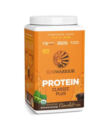 Plant Based Protein Powder with BCAAs | Superfood Powder Gluten Free Non-GMO Soy Dairy Sugar Free Low Carb Keto Vegan Protein Powder | Chocolate 26.4 Oz | Classic Plus by Sunwarrior Chocolate 30 Servings (Pack of 1)