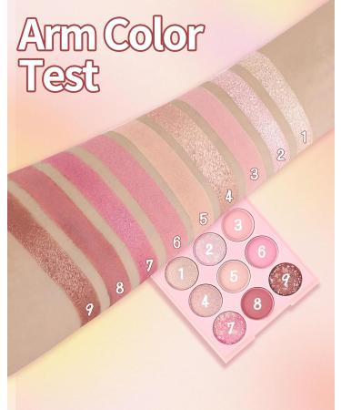  Lestpola 9 Colours Eyeshadow Palette Pink Matte Glitter Cream Fine Powder Long-Lasting Eyeshadow Waterproof Highly Pigmented Makeup for Women's Eyes-02 - Buy Online on GoSupps.com