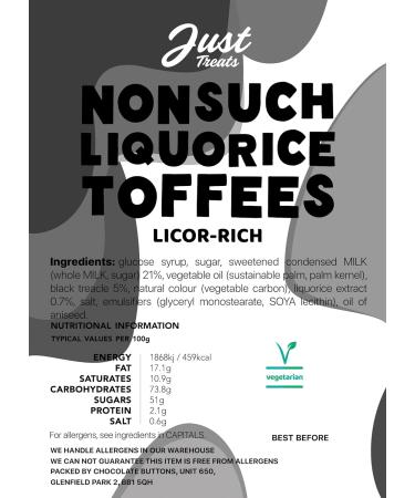 Just Treats Nonsuch Liquorice Toffees (500g Share Bag) Liquorice 500g Share Bag - Buy Online on GoSupps.com