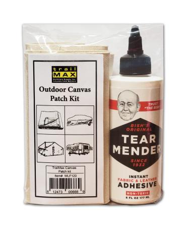 TrailMax Outdoor Canvas Patch Kit to Repair Pop-Up Campers, Canvas Tents, Boat Covers, Tarps | 2.75 SQ Feet of 15 oz Canvas & 6oz Bottle of TearMender Fabric Glue