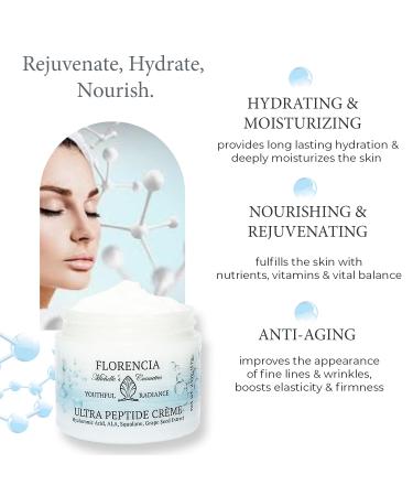 Florencia Ultra Peptide Cream - Nourishing Face Moisturizer with Hyaluronic Acid & Peptides | Deep Hydration Firming & Fine Line Improvement | Natural Organic Vegan - 2 OZ - Buy Online on GoSupps.com