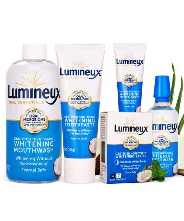Lumineux Oral Essentials Teeth Whitening Toothpaste and Whitening Mouthwash Bundle - 14 Whitening Strips