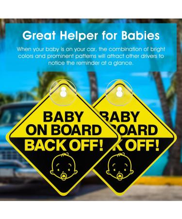 Bewudy 2 PCS Baby on Board Car Warning Sign with Suction Cups - Reusable Yellow Baby in Car Sticker (Back Off) - Eye-catching Safety Decal for Vehicles - Buy Online on GoSupps.com