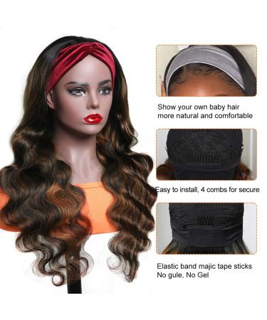 Nadula Hair FB30# Highlights Honey Brown Ombre Body Wave Headband Wig - 18 Inch Human Hair for Black Women - Buy Online on GoSupps.com