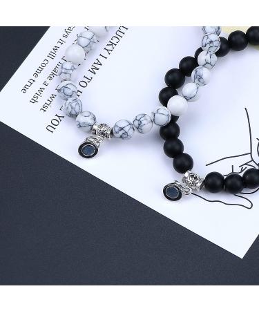 Luokifur Heart Magnetic Tar Bound Bracelets for Couples - Adjustable Pearl & Matt Stone Friendship Gifts in Black & White - Buy Online on GoSupps.com