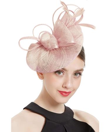 Z&X Women's Sinamay Fascinator Pillbox Headband Hair Clip Cocktail Tea Party Hat 035 Nude Pink One Size