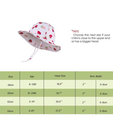 LANGZHEN Baby Girls Sun Protection Hat with Chin Strap | Adjustable Toddler Kids Wide Brim Play Hat | White -Strawberry 6-12 Months - Buy Online on GoSupps.com