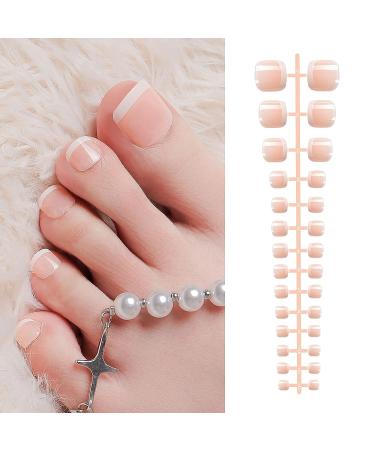140 Pcs Short Square French False Toe Nails - Natural Solid Color Full Cover Press on Fake Nails for DIY Nail Art - Acrylic Nails for Women & Girls - Buy Online on GoSupps.com