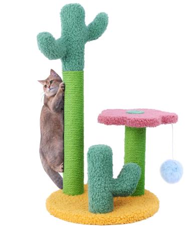 TNELTUEB Cat Scratching Post, Sisal Cactus Cat Scratcher with 3 Different Height Poles and Hanging Ball Cat Interactive Toy for Cats Indoor Climbing Playing, Gift for Cats Large