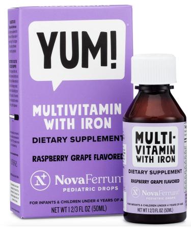 NovaFerrum YUM | Multivitamin with Iron for Infants and Toddlers | Multivitamin with Iron For Kids | Immune Support | Ages 4 & Under | Gluten Free Certified | Sugar Free | Raspberry Grape | 2 Fl Oz (50 mL) Raspberry Grape