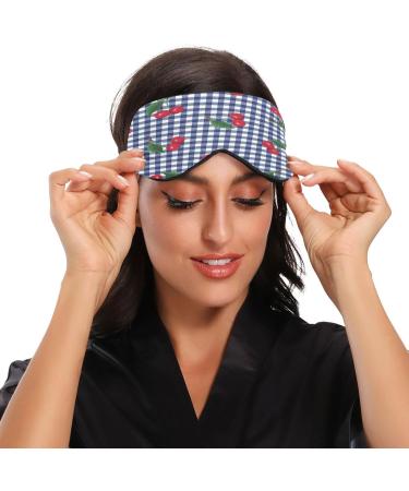 Cherries Blue Grid Sleep Mask | Light Blocking Eye Mask for Sleeping | Adjustable Soft Blindfold for Men & Women | Ideal for Travel & Naps - Buy Online on GoSupps.com