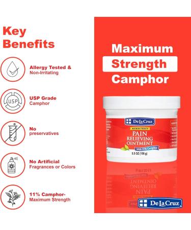 De La Cruz Cream - Maximum Strength Muscle and Joint Camphor Ointment to Reduce Pain 11% (5.5 oz) 5.5 Ounce (Pack of 1) - Buy Online on GoSupps.com