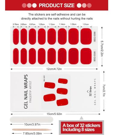 Kalolary 32PCS Gel Nail Polish Strips - Bright Red | Adhesive Full Wrap Sticker with Nail File | Waterproof & Long-Lasting | UV/LED Lamp Required - Buy Online on GoSupps.com