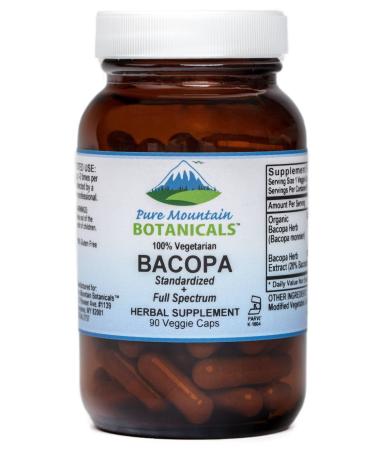 Pure Mountain Botanicals Bacopa Monnieri Capsules - Vegan Caps with Organic Bacopa & Standardized Bacopa Extract Supplement
