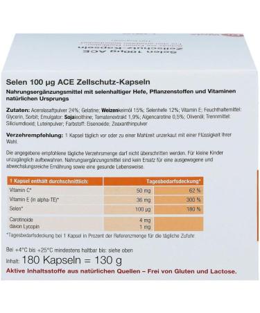 Selen ACE 100 g by Dr. Wolz - Selenium Capsules with Vitamins C & E for Cell Protection 180 Capsules (1 Pack) - International Shipping Available - Buy Online on GoSupps.com