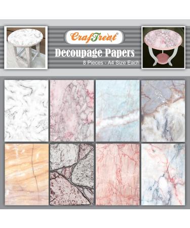 CrafTreat Marble Decoupage Paper for Crafts-Size A4(8.3 x 11.7 Inch)8Pcs-Decoupage Paper for Furniture-Marble Background-Decoupage Paper Crafts-Marble Pattern Decoupage Paper Sheets