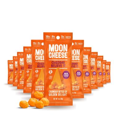 Moon Cheese Cheddar Believe It, 1 Ounce, 12-Pack, Crunchy, Protein-Rich Cheese Snack, Keto Friendly, 100% Real Cheese Cheddar Cheese 1 Ounce (Pack of 12)