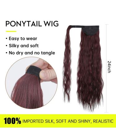 24-Inch Dark Red Ponytail Extension - Velcro Fastener Synthetic Hair Braid for Women | Oefei - Buy Online on GoSupps.com