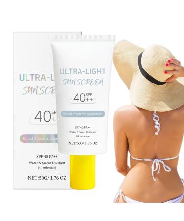 WJnflQN Moisturizing Face Sunscreen - 50g Invisible Daily Face Protection SPF40 Light Non-Greasy Texture No White Fade Skin Care for Sports Travel and Outdoor Activities