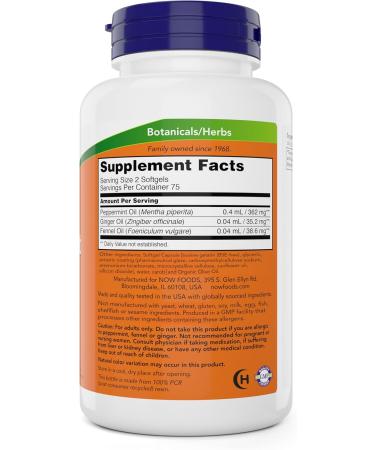 Now Peppermint Gels with Ginger Oil and Fennel Oil 150 Softgels (Pack of 2) Enteric Coated - Buy Online on GoSupps.com