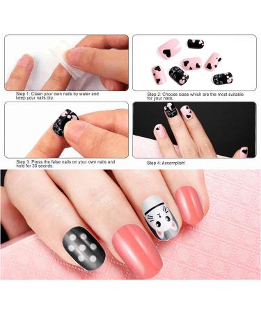 96-Piece Kids Fake Nails Set with Nail Glue - Short False Nails for Children Girls | Pre-Glue, Full Cover, Lovely Design - Ready to Wear Press-On Gel Nails (B) - Buy Online on GoSupps.com