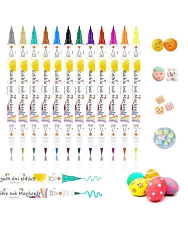 Food Coloring Marker Pens,12Pcs Dual Sided Food Grade and Edible Markers with Fine&Thick Tip,Edible Pen Gourmet Writers for Decorating Cake,Cookies,Fondant,Frosting,Easter Eggs,Painting,Drawing,Baking 12 Count (Pack of 1)