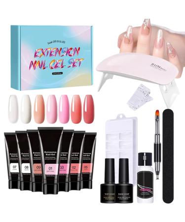 Sghtil Complete nail kit poly gel nail kit | Poly nail kit with UV light extension gel kit - 7 colors toenail art nude thickening solution for feet and
