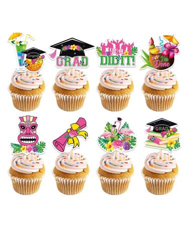 GORWERY 24pcs Hawaii Graduation Cupcake Toppers Class of 2024 Graduation Cupcake Picks for Graduation Party Appetizers Cake Dessert Decorations