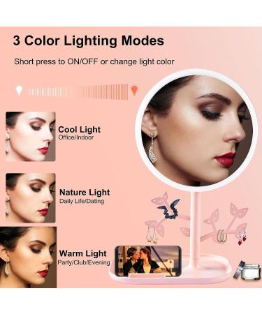 Portable Makeup Mirror with Lights - Rechargeable Lighted Vanity Mirror for Teens with Phone Holder and Jewelry Storage - 3 Color Lighting Modes - Buy Online on GoSupps.com
