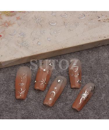 Diduikalor Sun Star Nail Stickers - 3D Self-Adhesive Heart Decals for Manicure Decor - Rose Gold Silver Design - Pack of 3 Sheets - Buy Online on GoSupps.com