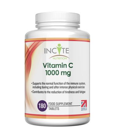 Vitamin C 1000mg | 180 Premium Tablets (6 Month s Supply) | High Dose Quality Ascorbic Acid | Suitable for Vegetarian & Vegans| Made in The UK by Incite Nutrition