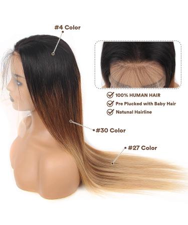 13x6 Ombre Highlight Human Hair Lace Front Wig - OT4/30/27 Honey Blonde - 20 180% Density HD Transparent Straight Wig with Baby Hair - Buy Online on GoSupps.com
