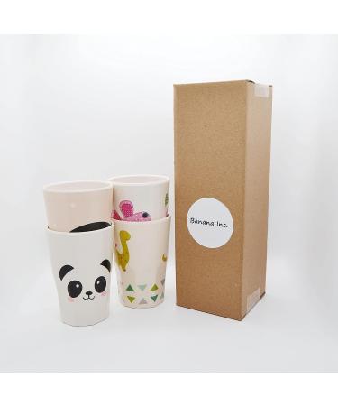 Kids Bamboo Cups Set - 4 Cute Animal Designs, 12 oz Eco-Friendly & Shatter Resistant, BPA Free, Dishwasher Safe - White - Pack of 4 - Buy Online on GoSupps.com