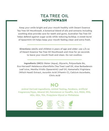 Desert Essence Tea Tree Oil Mouthwash - Spearmint & Aloe - Deep Cleansing - Fresh Breath - Vegan & Non-GMO - 16oz - Buy Online on GoSupps.com