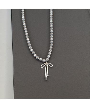 Oralgo's Exquisite Gray Pearl Necklace - Elegant Collarbone Chain with Loop Trailer & Charm Decoration for Women - Premium Copper Jewelry - Buy Online on GoSupps.com