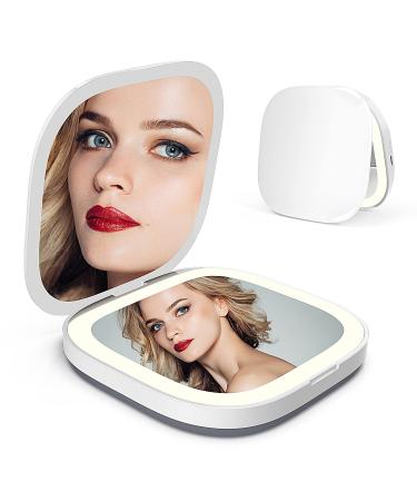 Dylviw LED Lighted Travel Makeup Mirror  1X/3X Magnification Rechargeable Compact Portable Hand Pocket Mini Mirror with Light for Travel  Home  Office  Purse