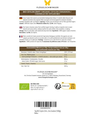 1 kg of organic Ceylon cinnamon grown and produced according to EU organic standard without additives (1000 g) - Buy Online on GoSupps.com