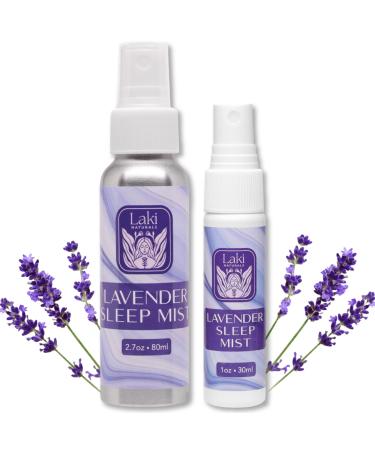 Laki Naturals Lavender Sleep Mist Travel Size & Full Size Set (2.7oz + 1oz) Lavender Essential Oil Spray for Bedding & Room | Aromatherapy Mist Lavender & Travel Size ( 2.7 oz Bottle & 1 oz Bottle)