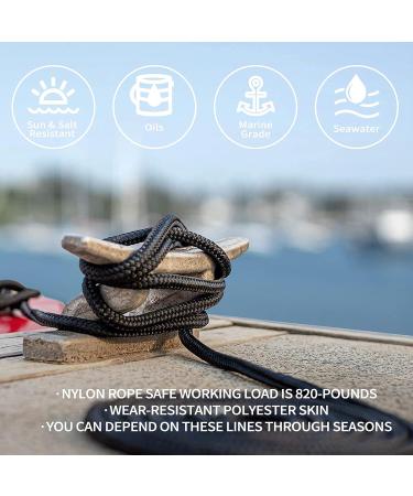 Sailortenx 3/8 x 6FT Boat Fender Lines 4 Pack - Double Braided Nylon Fender Rope with Eyelet Mooring, Black (4PK) - Buy Online on GoSupps.com